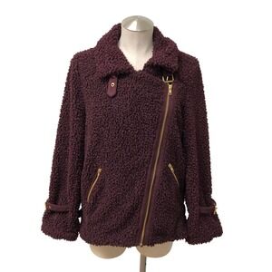 Hutch Moto Jacket Womens XS Burgundy Sherpa Faux Shearling Asymmetrical Zip 5161